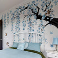 Large Cherry Blossom Tree Wall Stickers,4 Sheets Spring Blue Flower Bird Wall Decals Peel and Stick Waterproof Wall Murals Decor for Living Room Bedroom (Blue, 11.8 * 35.4inch)