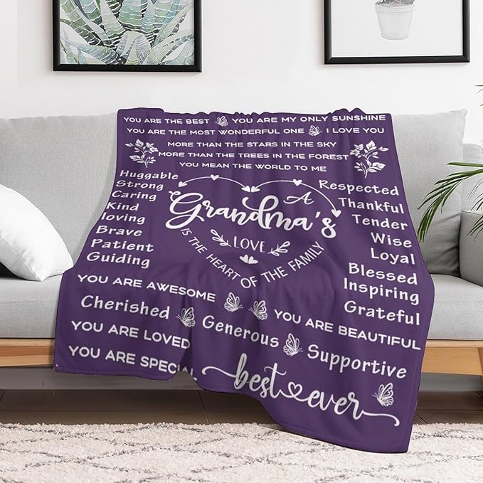 ITFRO Grandma Gift Flannel Fleece Throw Blanket Pillow Cover Set 50x60 Inch Ultra Soft Polyester Blanket 18x18 Inch Plush Pillow Case All Seasons Cozy Grandma Gift for Mother's Day Christmas (Purple)