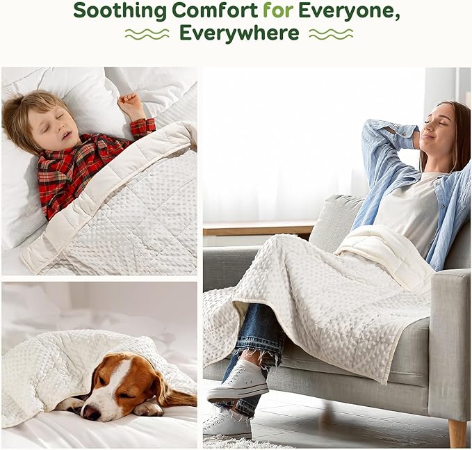 Sivio Weighted Blanket 7lbs, 41 x 60inches, Soft and Cozy Cooling Heavy Blanket for All-Season, Calm Sleeping and Nap, Suit for Car, School and Home, Machine Washable, White