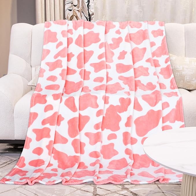Pink Fleece Blanket for Women Girls Valentines, Cute Soft Strawberry Throw for Bedroom Decor All-Season, Warm Fuzzy Pink Gifts for Women Girls 50"x60"