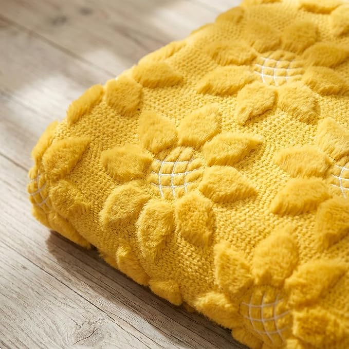 Horaldaily Spring Summer Blanket Throw, Yellow Sunflower Soft Fuzzy Plush Faux Fur Cozy Blankets for Couch Sofa Bed Lounging, Ideal Gifts for Kids Adults Wife Self, 60x80