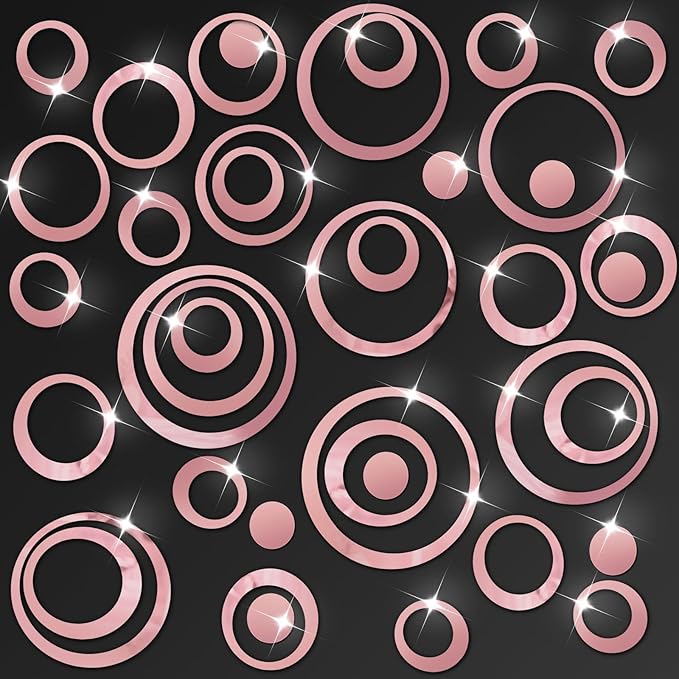 Outus 72 Pieces Acrylic Circle Mirror Wall Sticker Round Wall Decor Decals Removable DIY Adhesive for Living Room Bedroom Home Decoration (Pink)