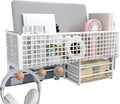 Bedside Caddy for Dorm Bed, Bunk Bed Accessories Bedside Shelf, Bedside Hanging Storage Basket with Hooks Multi-function Organizer Caddy Room Essentials for College Students Girl,White,B