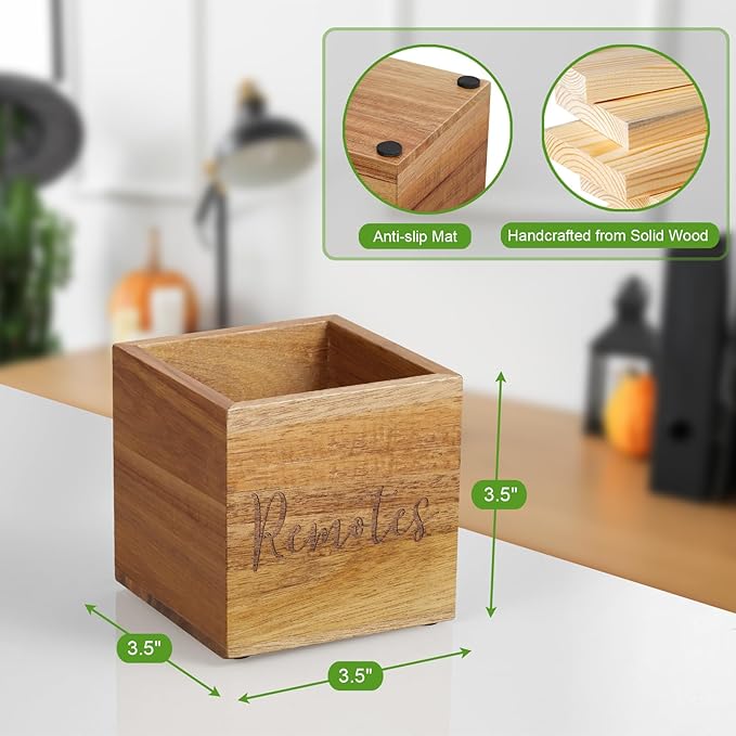 DRASTAR Remote Control Holder, Wood TV Remote Holder, Remote Storage Caddy, Remote Control Organizer (Acacia, 1 Slot)