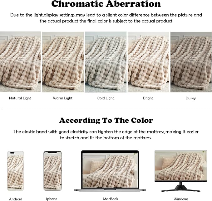 NEWCOSPLAY Faux Fur Throw Blanket Linen Luxury Fluffy Thick Warm Bubble Blanket for Couch Sofa Bed 1000GSM (Linen Bubble Thick, Throw(50"x60"))