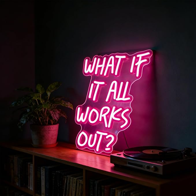 Neon Sign, What If It All Works Out Neon Signs for Wall Decor - Pink Motivational LED Light for Home, Office, Room - USB Powered Light Up Sign Decorations