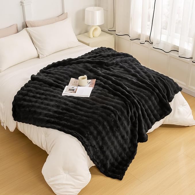 YUSOKI Luxury 3D Bubble Light Weighted Throw Blanket 2.8lb,All Ages,Home Decoration, (Black,60 * 80inches)