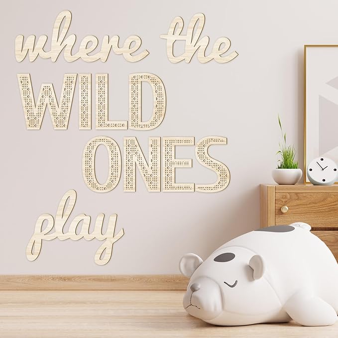 Where the Wild Ones Play Nursery Sign Wooden Playroom Wall Decor Playroom Decoration Word Play Room Sign for Wall Plaques(23 Inch,Wood Color)