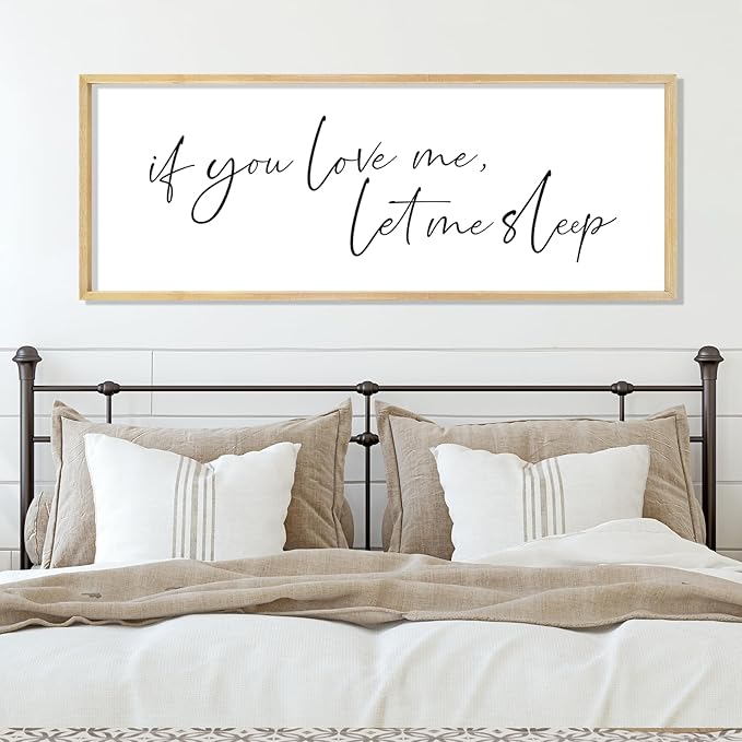 YWJKWLGS Funny Bedroom Sign Decor Over Bed If You Love Me Let Me Sleep Wall Art 32"×12" Humorous Rustic Wooden Plaque Above Bed for Sleep Lovers (Wood)