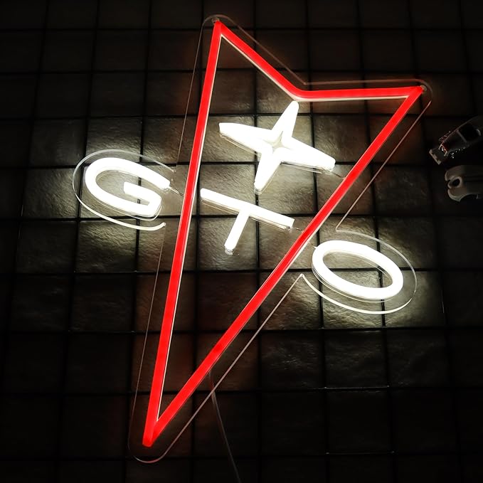 GTO Neon Car Signs for Store Wall Decor， Led Business Sign Suitable for Man Cave、Bedroom、Garage、Party, Birthday、Christmas Gifts for Boys 5V Power Adapter 16 * 12Inch(white+red)