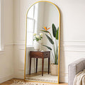 NEWBULIG Arched Full Length Mirror 64.2"x 21" for Bedroom, Full Body Mirror with Stand, Hanging or Leaning for Wall, Aluminum Alloy Thin Frame Floor Standing for Living Room, Long, Gold