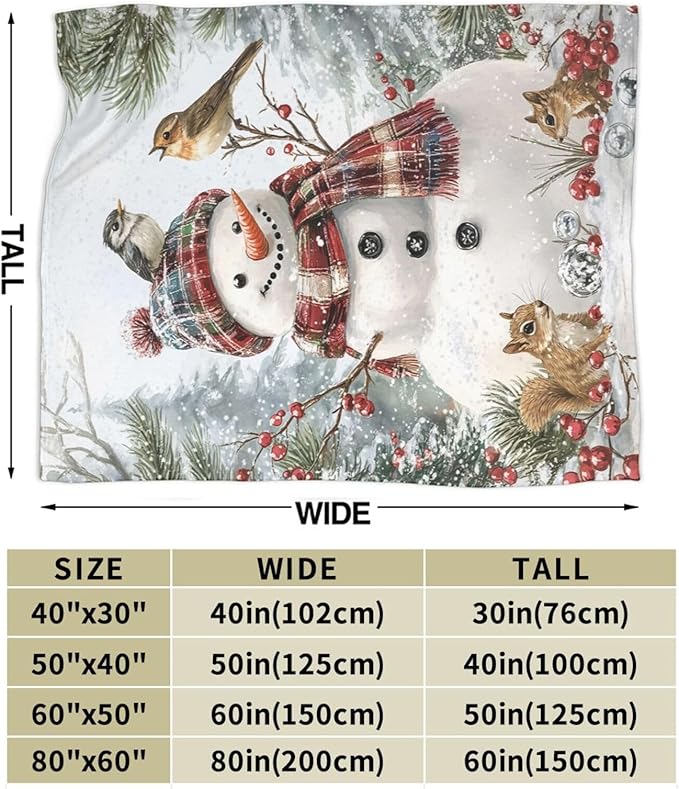 Snowman Throw Blanket - Soft Plush Fleece Christmas Winter Bedding Blankets- Cozy Snowman Stuff Gifts for Women Girls Kids Adults 60"X80"