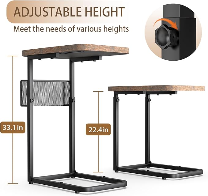 High-Grade Stability TV Tray Table with Large Tabletop, Adjustable Couch Table with Storage Baskets, Strong Metal Frame, Tv Dinner Tray Table for TV Watching, Meals, Snacks, and Tablet Use (Brown)