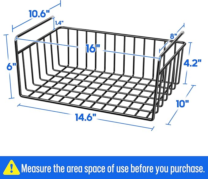 SUFAUY 4-Pack Under Cabinet Shelf Basket, Wire Shelves for Storage Holds up to 22lbs for Kitchen Pantry, Black