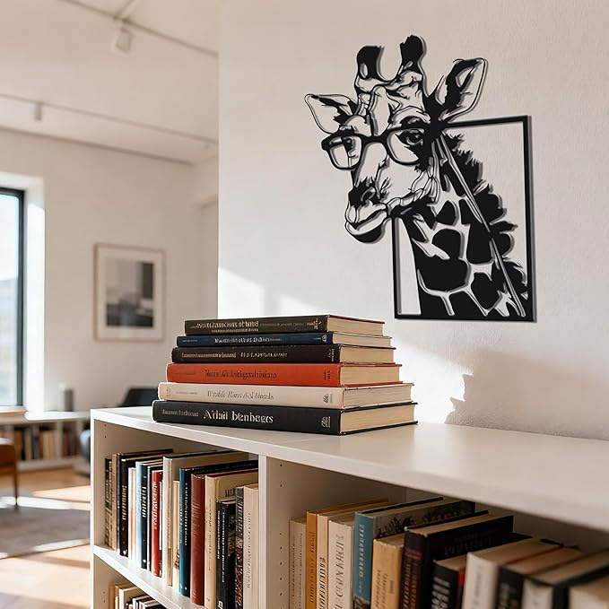 JEWLOVE Giraffe Wall Art Decor with Glasses - Animal Head Wall Decor, Whimsical Metal Giraffe Head for Living Room, Bedroom, Kids Room, 10.6x12.8 Inch