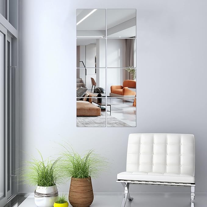 Full Length Wall Mirror Tiles, 8'' x 8'' x 8 PCS, Frameless Full Body Mirror Tiles for Bedroom,shatterproof Non Glass Mirrors Wall Mounted for Home Gym, Over The Door, Kids Mirror，32"x16"