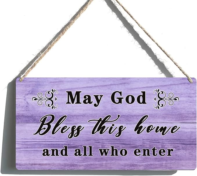 Christian Home Decor God Bless This Home Sign - Blessed Signs Entry Way Wall Decor, Christian Housewarming Gifts, Front Door Decorations, May God Bless This House and All Who Enter Sign 6x12 Inch