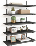 Fixwal Floating Shelves for Wall, Width 4.7 Inches Black Wall Shelves, Rustic Wood Wall Storage Shelves for Bedroom, Living Room, Kitchen, Bathroom, Home Decor (Set of 5 Black)