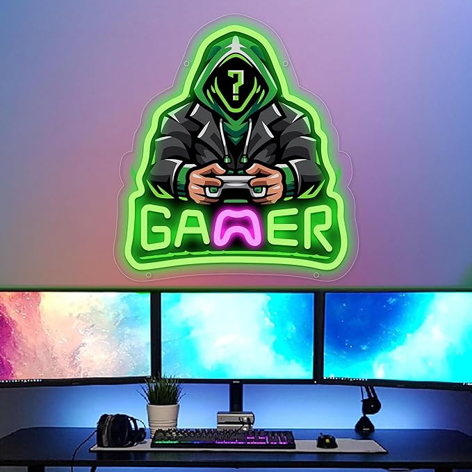 Gamer Neon Sign, Game Player Neon Sign for Gamer Room Decor, Adjust Brightness Gaming Lights for Wall, Gaming Decor for Boys Bedroom and Video Game Room