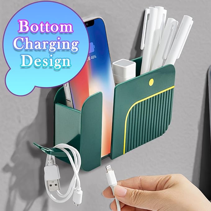 Wall Mount Phone Holder Adhesive Remote Control Holder Wall-Mounted Phone Charging Holder Remote Holder Bedside Multipurpose Storage Box for Charging Cable Earphone Glasses (Whale)