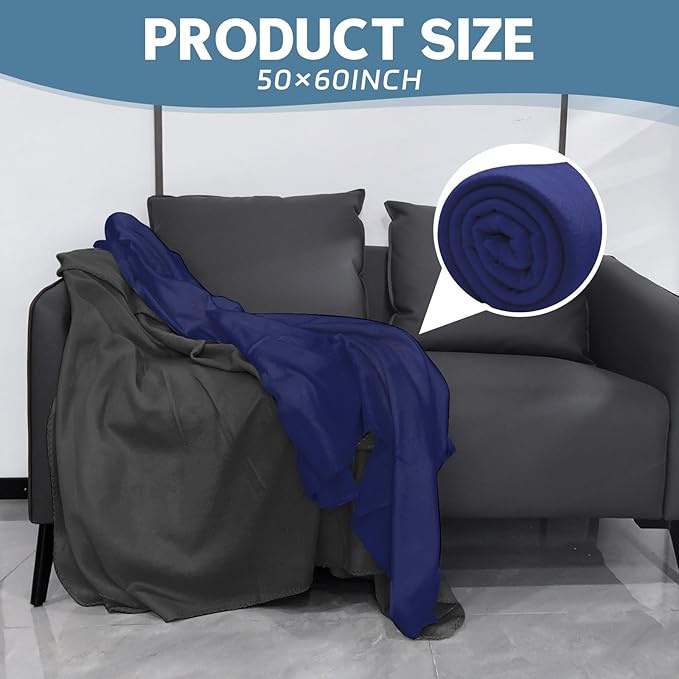 12PCS Fleece Throw Blankets Bulk 60 x 50 in Soft Blankets Fabric Warm Lightweight Wool Blanket Cozy Coverlet for Beds Sofas Home Wedding Season(Black + Blue)