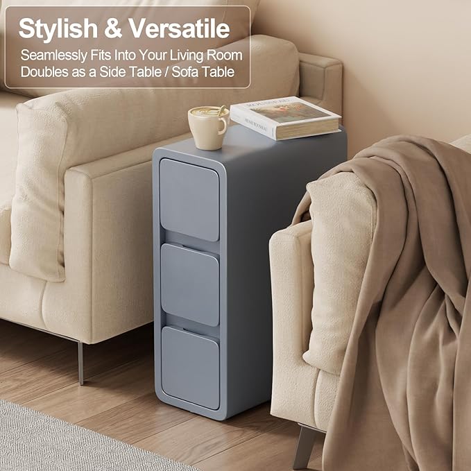 AQIMUELE Narrow Bedside Table,Narrow Night Stand with Drawers,Small Night Stand with Leather Surface for Bedroom