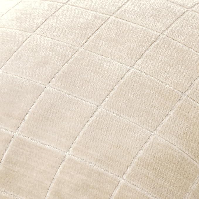 MIULEE Decorative Chenille Check Lumbar Throw Pillow Covers Vintage Plaid Couch Pillows 12x20 Inch Set of 2 Neutral Boho Farmhouse Cushion Covers Modern Spring Decor for Sofa Bed Living Room Beige