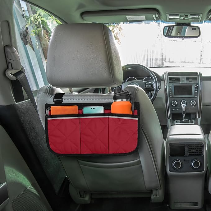 Camping Armrest Storage Bag, Chair Armrest Organizer, Car Seat Hanging Bag, Extended Back Buckle Canvas Beach Chair StorageBag, Side HangingBag For Bedside/Outdoor/Beach/Camping(red)