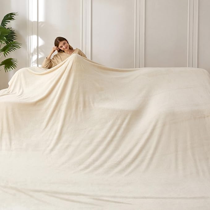 COOVA Oversized King Fleece Blanket 120x138 inches, Soft Cozy Warm Giant Extra Large 10'x11.5' Blanket for Bed, Sofa, Couch,Travel, Camping, California Huge Flannel Big Throw Blanket, Beige