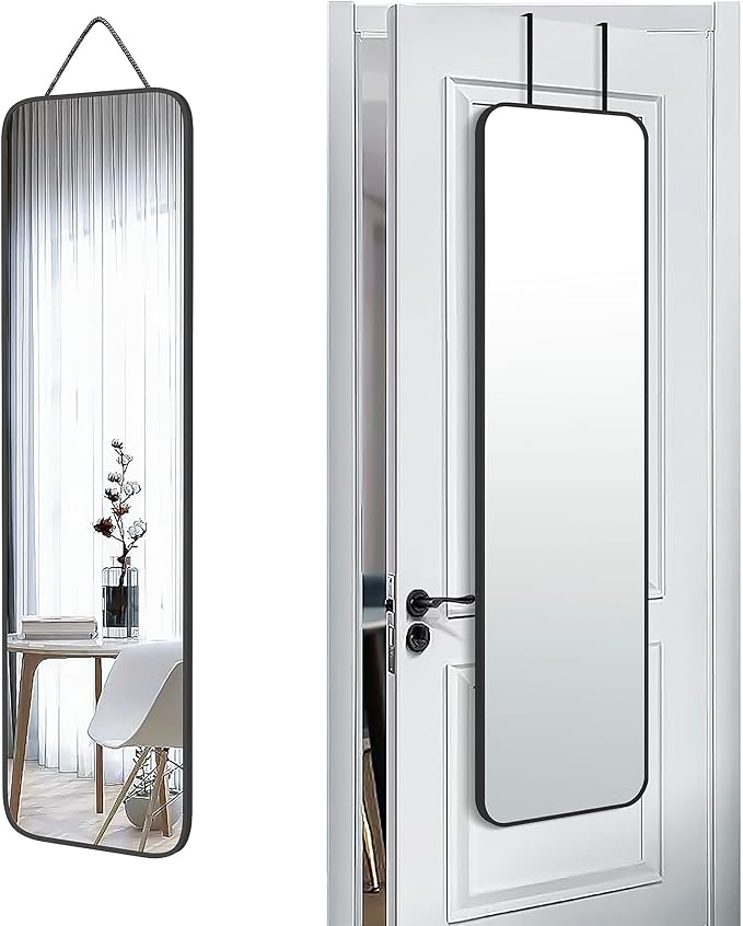 47x14 Mirror Full Body Length Door Hanging/Rope Hang/Wall Mounted Metal Frame Rectangle Mirrors for Bedroom Bathroom Dressing Living Room 47 inch Black