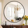 Sweetcrispy 30-inch Black Round Wall Mirror, Circle Bathroom Mirrors with Metal Frame, Wall-Mounted Mirrors for Living Room, Bathroom, Entryway