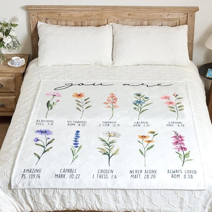 Beige Christian Blanket with God Says You are & Floral Design, Inspirational Religious Gifts for Women - Faith Based Throw Blanket for Mom, Friend, Birthday