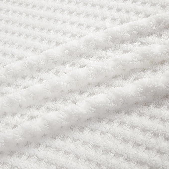 Soft Cozy Fuzzy Fleece Queen Size Blanket, Waffle Ivory White, 90x90 Inches – Lightweight, Fluffy, and Warm 3D Jacquard All-Season Blanket for Bed, Couch, Sofa, Camping, and Travel