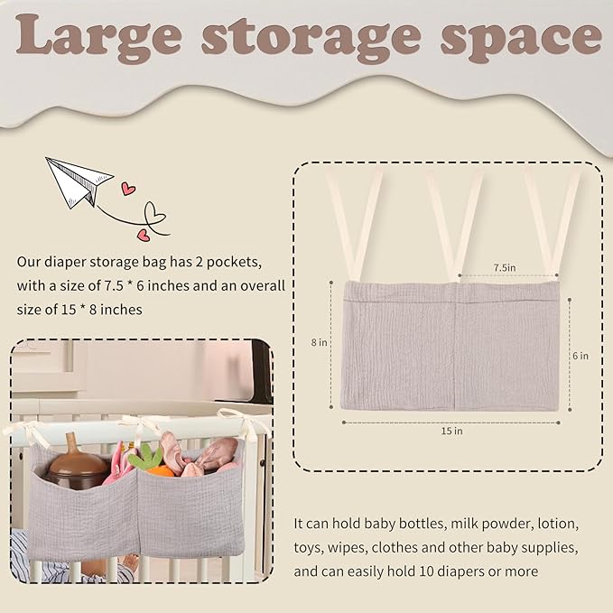 Dormitory Bed-Bunk Organizing Bag Nappy-bags Organizer Bedside Hanging Bags Milk Bottle Bib-Storage Bag Crib Organizer Bag Baby Nappy-Bag cotton (khaki)