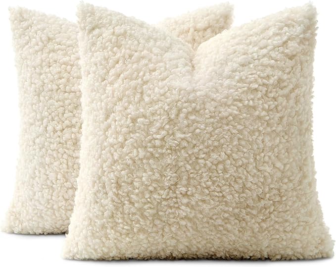 MIULEE Pack of 2 Throw Pillow Covers 20x20 Inch Neutral Cream White Faux Fur Decorative Sherpa Pillow Covers Fuzzy Accent Soft Sheepskin Fleece Cushion Cases for Boho Home Decor Couch Living Room Bed