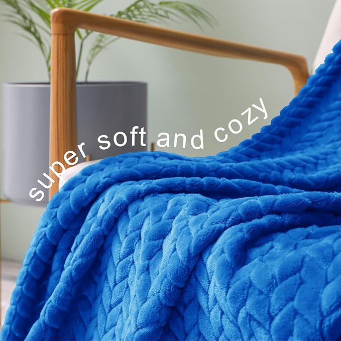 Exclusivo Mezcla Fleece Throw Blanket for Couch and Bed, 50x70 Inches Soft Cozy Jacquard Flannel Blankets, Lightweight Fuzzy Plush Warm Throws for Women, Cobalt Blue
