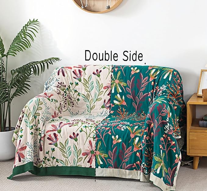 Large Boho Throw Blanket for Bed, 100% Cotton Throw Blankets Ultra Soft Rustic Quilt, Lightweight Muslin Mexican Blanket for Travel, Picnic, Farmhouse Decor,King Size Bed Blankets,90"x98"