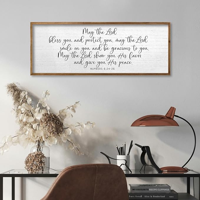 TQianJiang Numbers 6:24-26 Scripture Wall Art Decor 32"x12" May The Lord Bless You And Protect You Large Bible Verse Christian Hanging Decoration Sign (Wood)