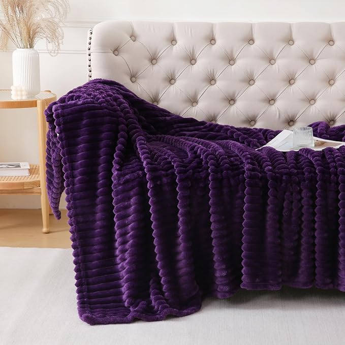 Deep Purple Throw Blanket for Couch Sofa 60x80 inches Striped Fleece Blankets Room Home Decor Lightweight Plush Soft Cozy Gifts for Women Mom Girls