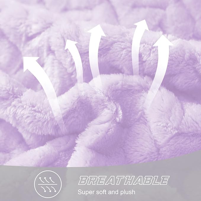 Exclusivo Mezcla Fleece Queen Size Blanket for Bed, 90x90 Inches Soft Cozy Jacquard Flannel Blankets, Lightweight Fuzzy Plush Warm for Women, Lilac Purple
