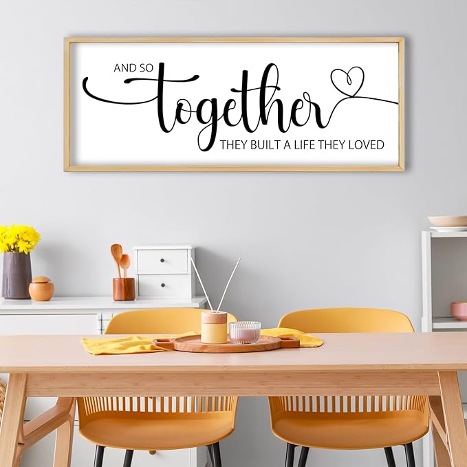 And So Together They Built A Life They Loved Sign Wall Decor 40"x15" Above Over Bed Master Bedroom Large Wood Framed Wall Hanging Art (Wood)