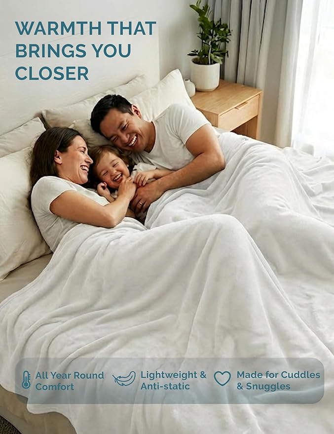 Casa Platino Fleece Blanket Twin Size – 300 GSM White Fleece Throw for Bed or Couch – Soft Cozy Warm Holiday Bed Blanket for Winter, Fuzzy Plush Elegant Gifts for Kids, Men & Women - 68x90 Inch