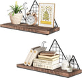 Homode Floating Shelves, Set of 2 Mountain Wall Shelves, Rustic Wood Display Storage Shelf with Metal Wire, Geometric Decor for Bathroom, Nursery, Bedroom, Office, Brown and Black