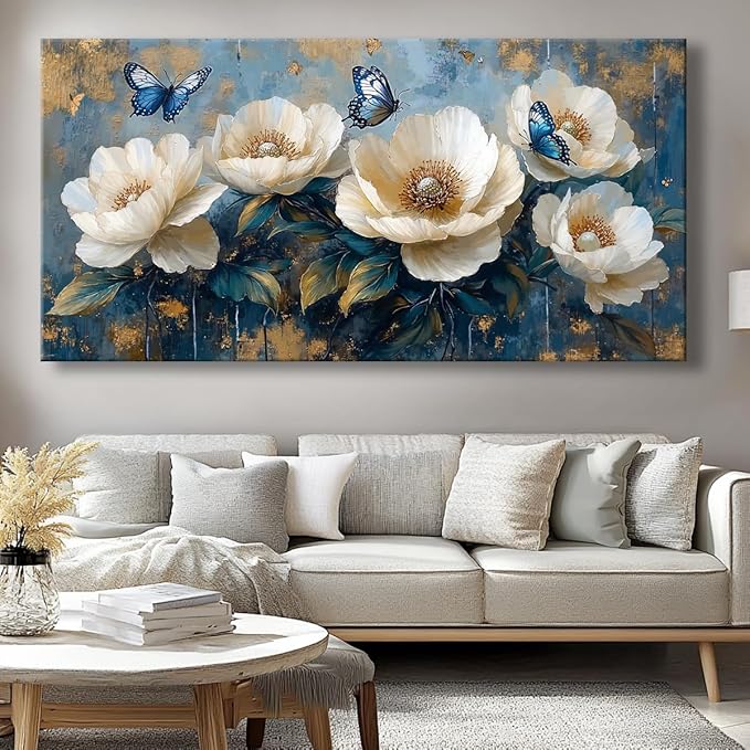 Flowers Canvas Wall Art - Modern landscape Paintings for Living Room, Bedroom Wall Decor, Framed Wall Art for Home or Office Decoration, Large Wall Art 60x30in