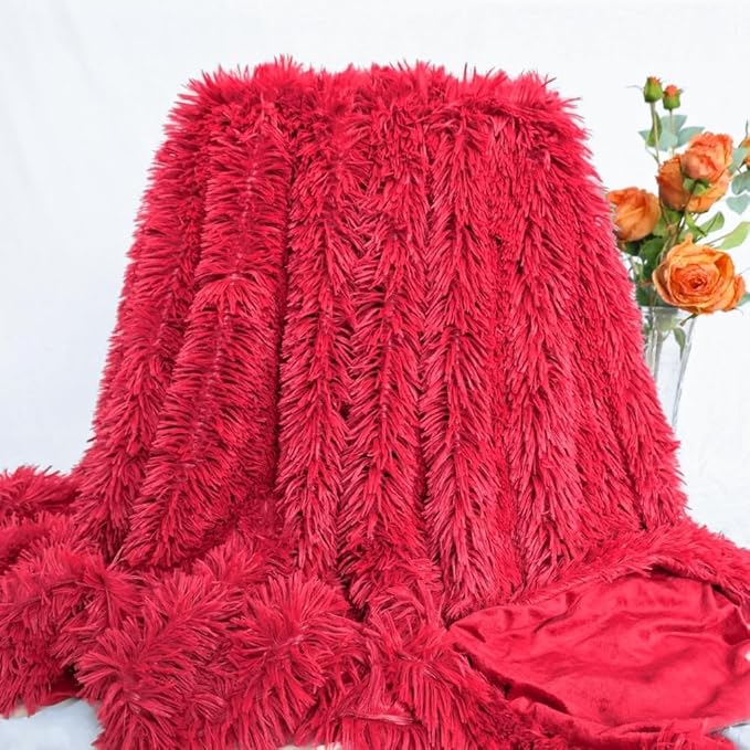 Ultra Soft Plush Blanket – Cozy Furry Throw for Bed, Sofa, or Couch – Warm & Fuzzy Fur-Like Texture – Perfect for Snuggling (51x63 Inches, Red)