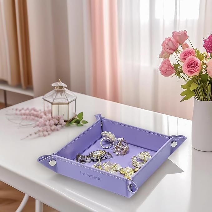 UnionBasic Small Valet Tray, Jewelry Tray for Rings Watches Earrings, Entryway Catchall Caddy for Coins Keys Change, Nightstand Bedside Valet Holder, Trays for Electronic Gadgets, Purple