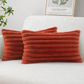 MIULEE Faux Fur Lumbar Decorative Throw Pillow Covers 12x20 Inch Set of 2, Retro Vintage Boho Home Decor Soft Plush Couch Pillows Cozy Fluffy Cushion Covers for Sofa Bed Rust