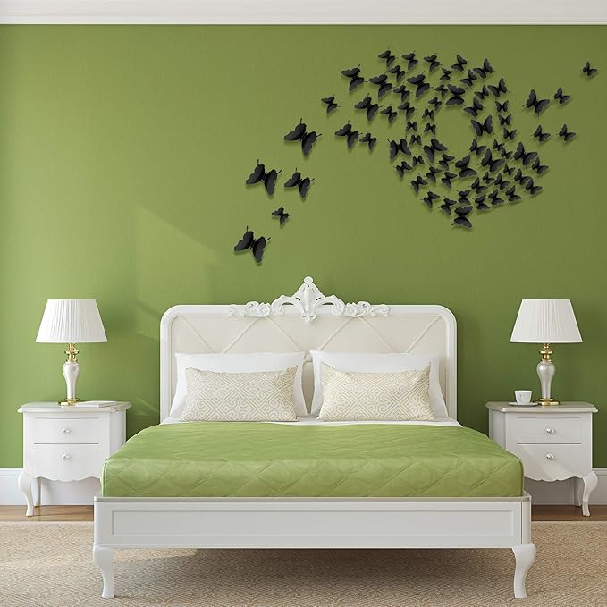 BBTO 48 Pieces Butterfly Wall Decor DIY 3D Mirror Butterfly Stickers Removable Decals Crafts for Birthday Party Bedroom School Bathroom Living Room Decor(Black)