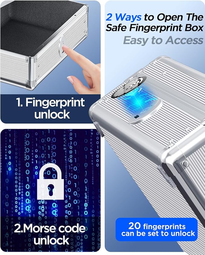 AICase Biometric Fingerprint Storage Box Portable Money Jewelry Safe Combination Lock for Car Home Office Travel_01