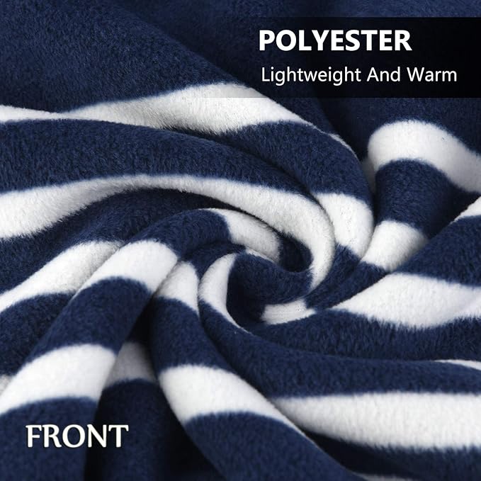 forestfish Fleece Wearable Blanket, Plaid Lap Blanket Comfy Poncho Throw with Buttons for Bed Sofa Office, Blue-White